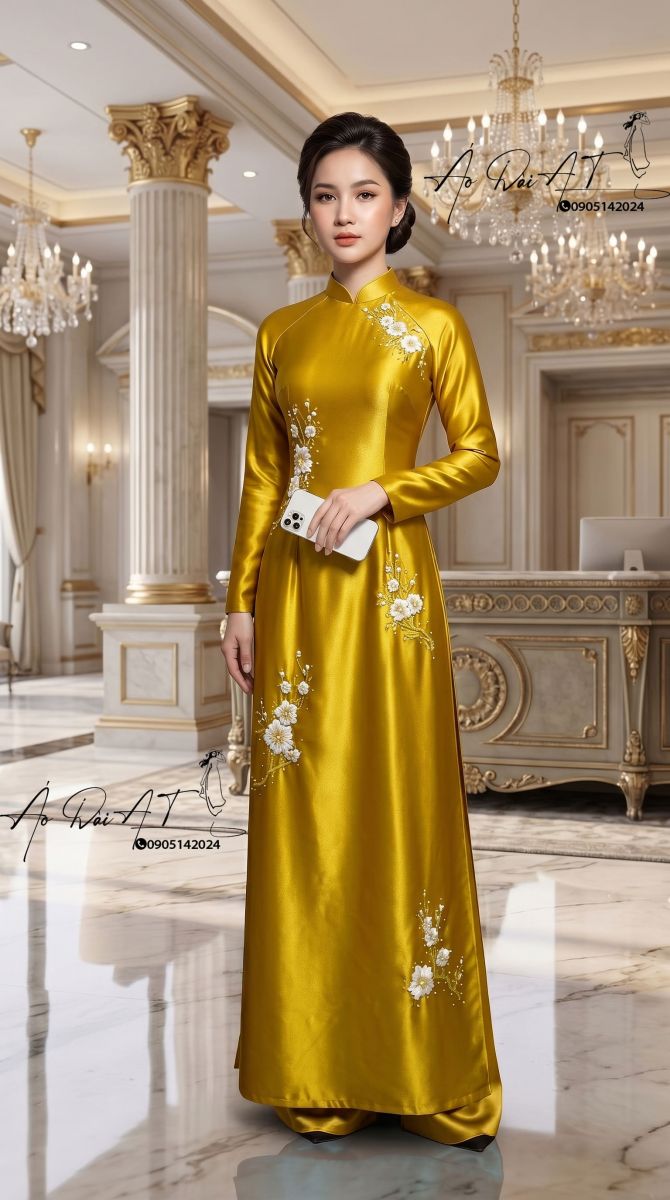 Áo dài trung niên màu-vàng ADTN-014-1